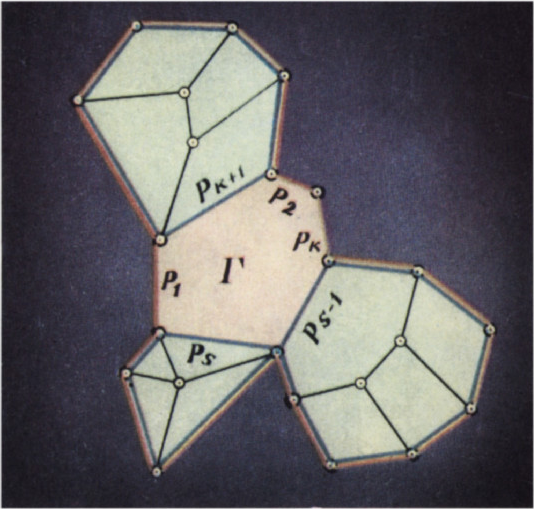 Рис. 1. Красные рёбра относятся к исходной ломаной, зелёные — к вновь построенной.